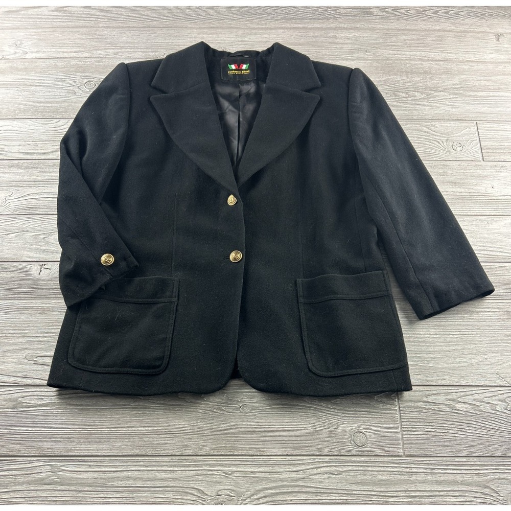 Cashmere Blend Italy Wool & Cashmere Blazer Jacket Womens Black Gold Tone Button